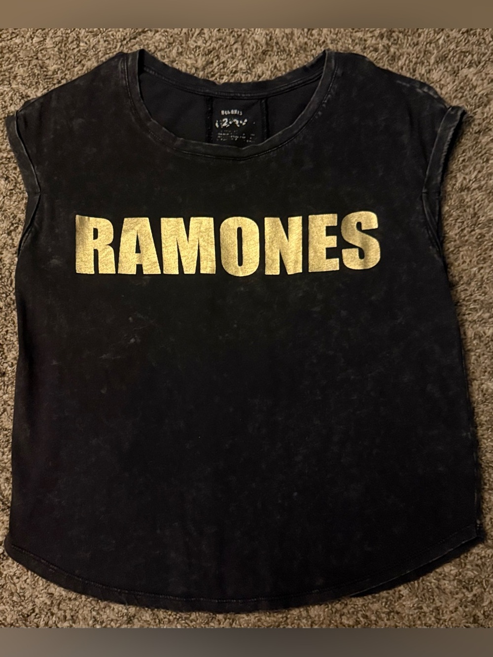 Marbled Black Crop Tee/Tank with Gold RAMONES Graphic